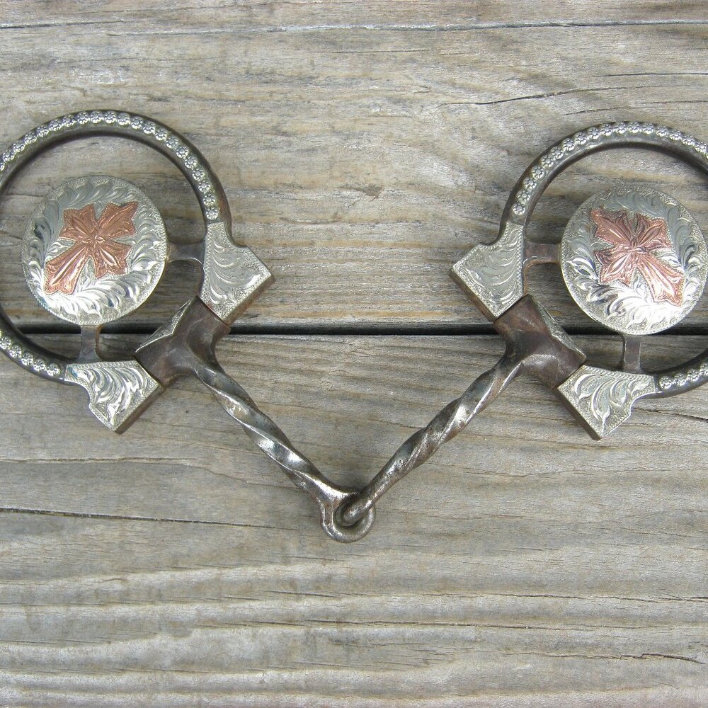BE Boyd Eichhorn Engraved Copper Cross Twist Snaffle Bit